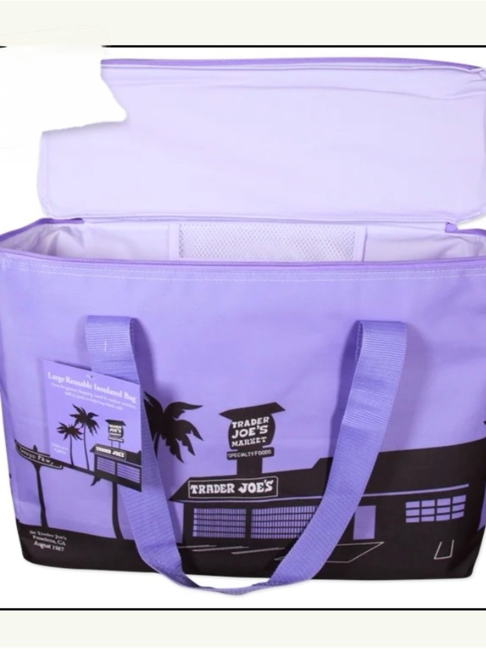 2 Trader Joe’s Insulated Tote Bags Lavender Dusty Blue Limited 8 gallon NEW - Picture 2 of 10